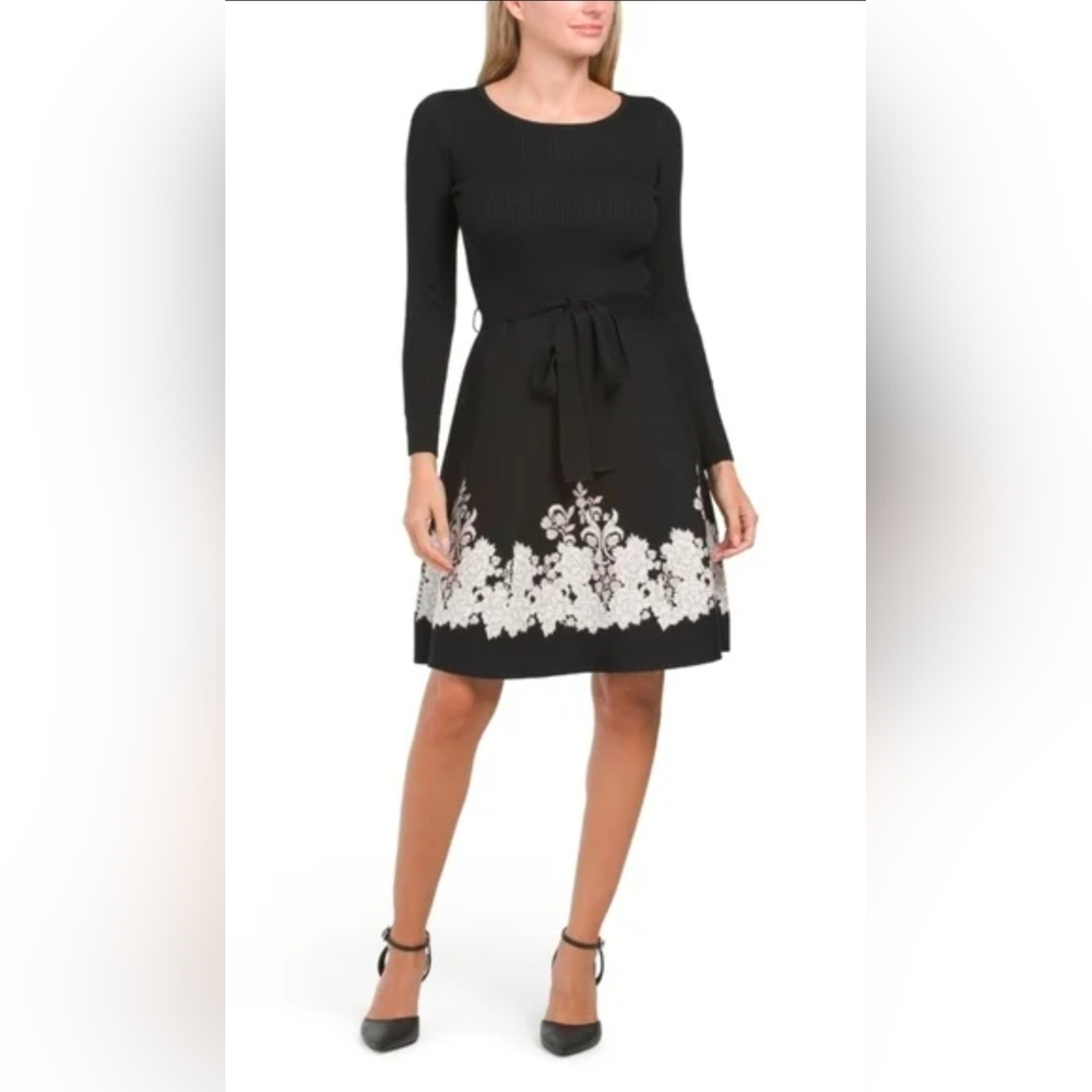 Taylor Elegant Black and White Floral Dress
